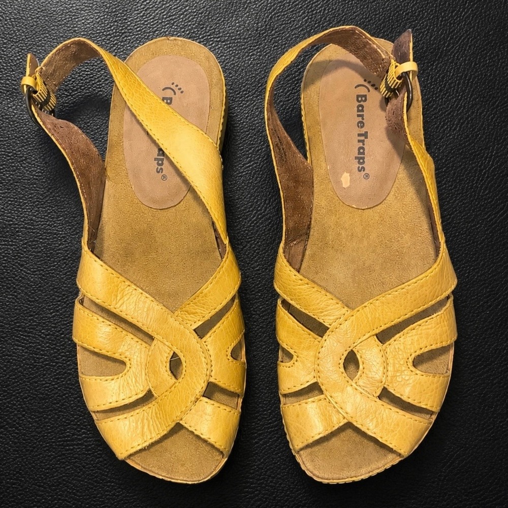 BareTraps Delilah Womens 6M Yellow Leather Slingback Comfort Sandals BT-S1110263